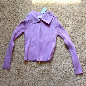 Purple collared long sleeve zip up